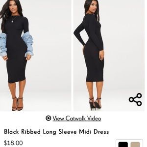 Black ribbed long sleeve midi dress
